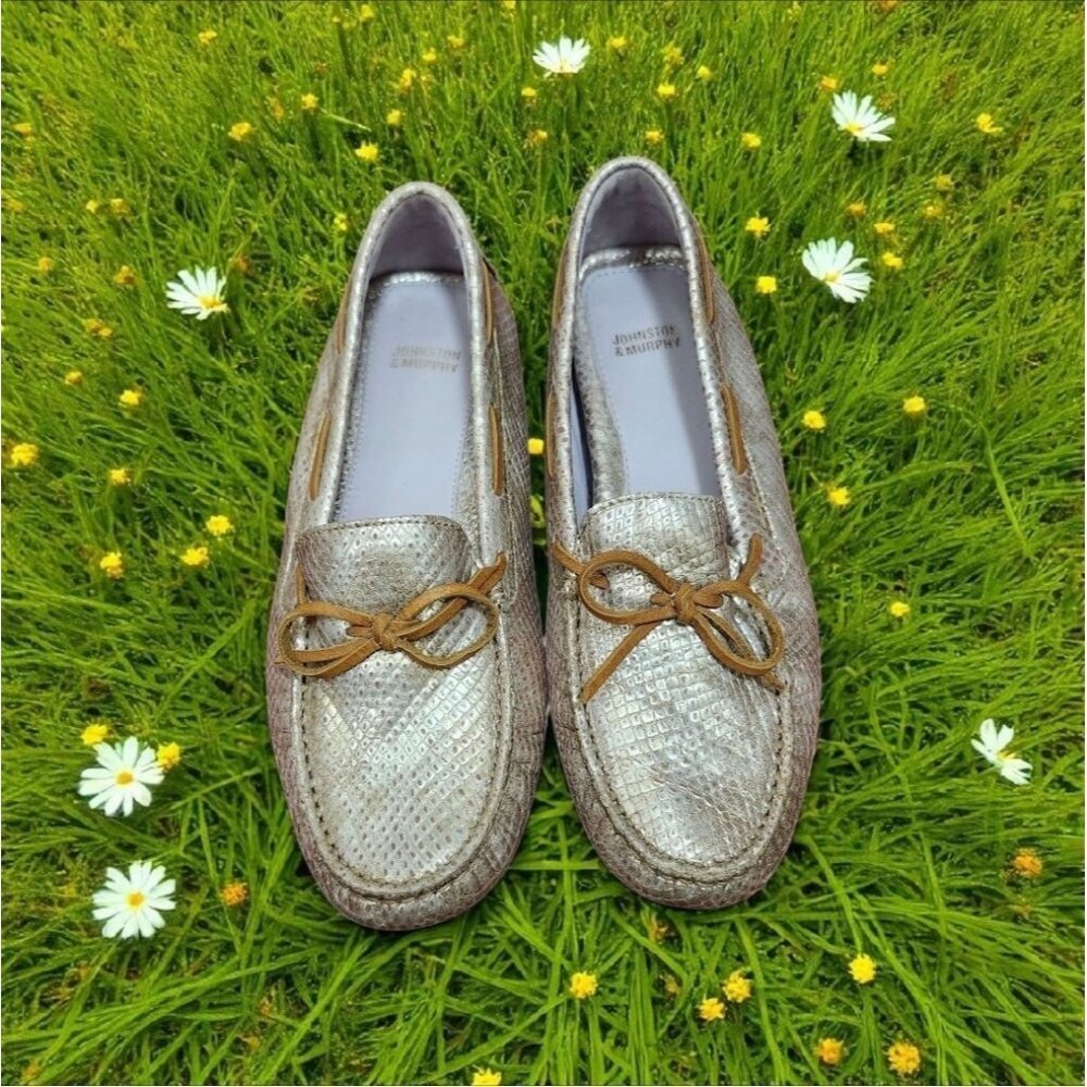 Johnston & Murphy Women's Leather Driving Loafers Shoes Slip on Metallic Sze 6.5